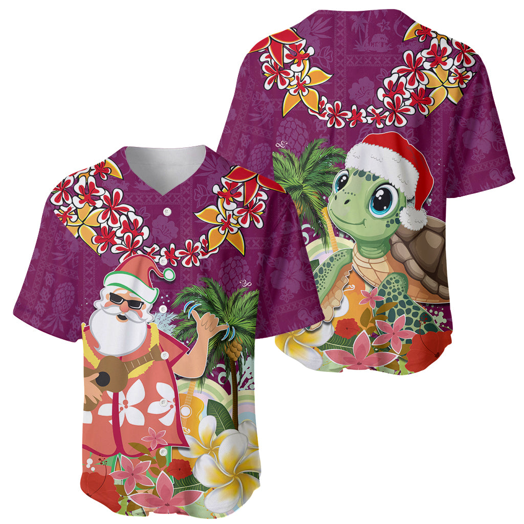 Hawaii Honu Mele Kalikimaka Baseball Jersey Santa Tropical Flower Aloha Summer Pink Version LT03 - Polynesian Pride