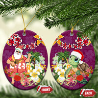 Hawaii Honu Mele Kalikimaka Ceramic Ornament Santa Tropical Flower Aloha Summer Pink Version LT03 Oval Pink - Polynesian Pride
