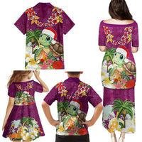 Hawaii Honu Mele Kalikimaka Family Matching Puletasi Dress and Hawaiian Shirt Santa Tropical Flower Aloha Summer Pink Version LT03 - Polynesian Pride