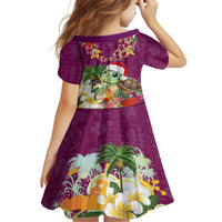 Hawaii Honu Mele Kalikimaka Family Matching Short Sleeve Bodycon Dress and Hawaiian Shirt Santa Tropical Flower Aloha Summer Pink Version LT03 - Polynesian Pride