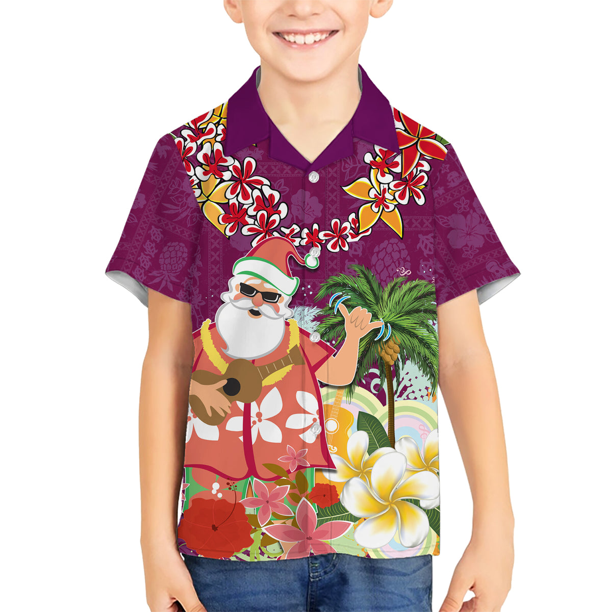 Hawaii Honu Mele Kalikimaka Family Matching Short Sleeve Bodycon Dress and Hawaiian Shirt Santa Tropical Flower Aloha Summer Pink Version LT03 Son's Shirt Pink - Polynesian Pride