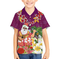 Hawaii Honu Mele Kalikimaka Family Matching Short Sleeve Bodycon Dress and Hawaiian Shirt Santa Tropical Flower Aloha Summer Pink Version LT03 Son's Shirt Pink - Polynesian Pride