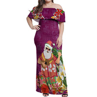 Hawaii Honu Mele Kalikimaka Off Shoulder Maxi Dress Santa Tropical Flower Aloha Summer Pink Version LT03 Women Pink - Polynesian Pride