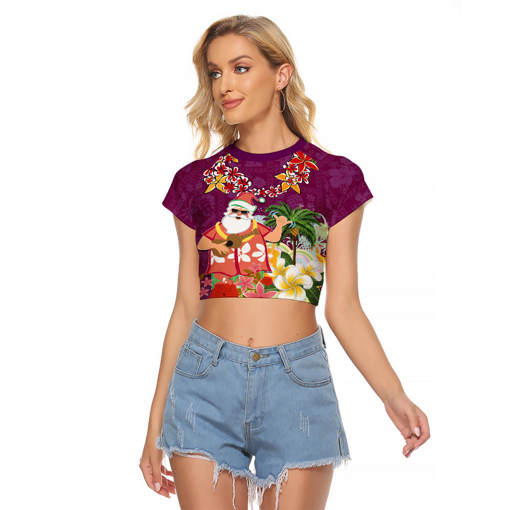 Hawaii Honu Mele Kalikimaka Raglan Cropped T Shirt Santa Tropical Flower Aloha Summer Pink Version LT03 Female Pink - Polynesian Pride