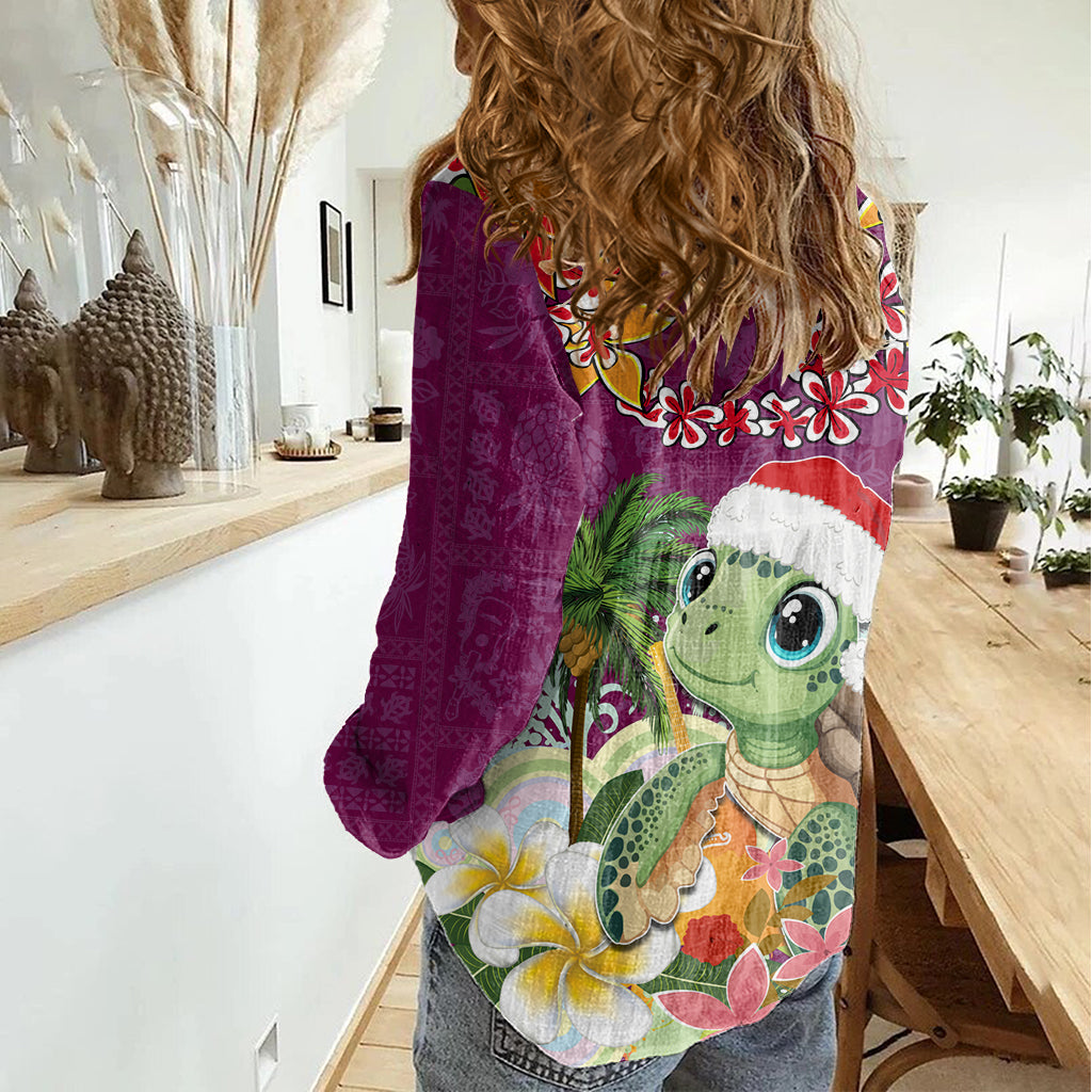 Hawaii Honu Mele Kalikimaka Women Casual Shirt Santa Tropical Flower Aloha Summer Pink Version LT03 - Polynesian Pride