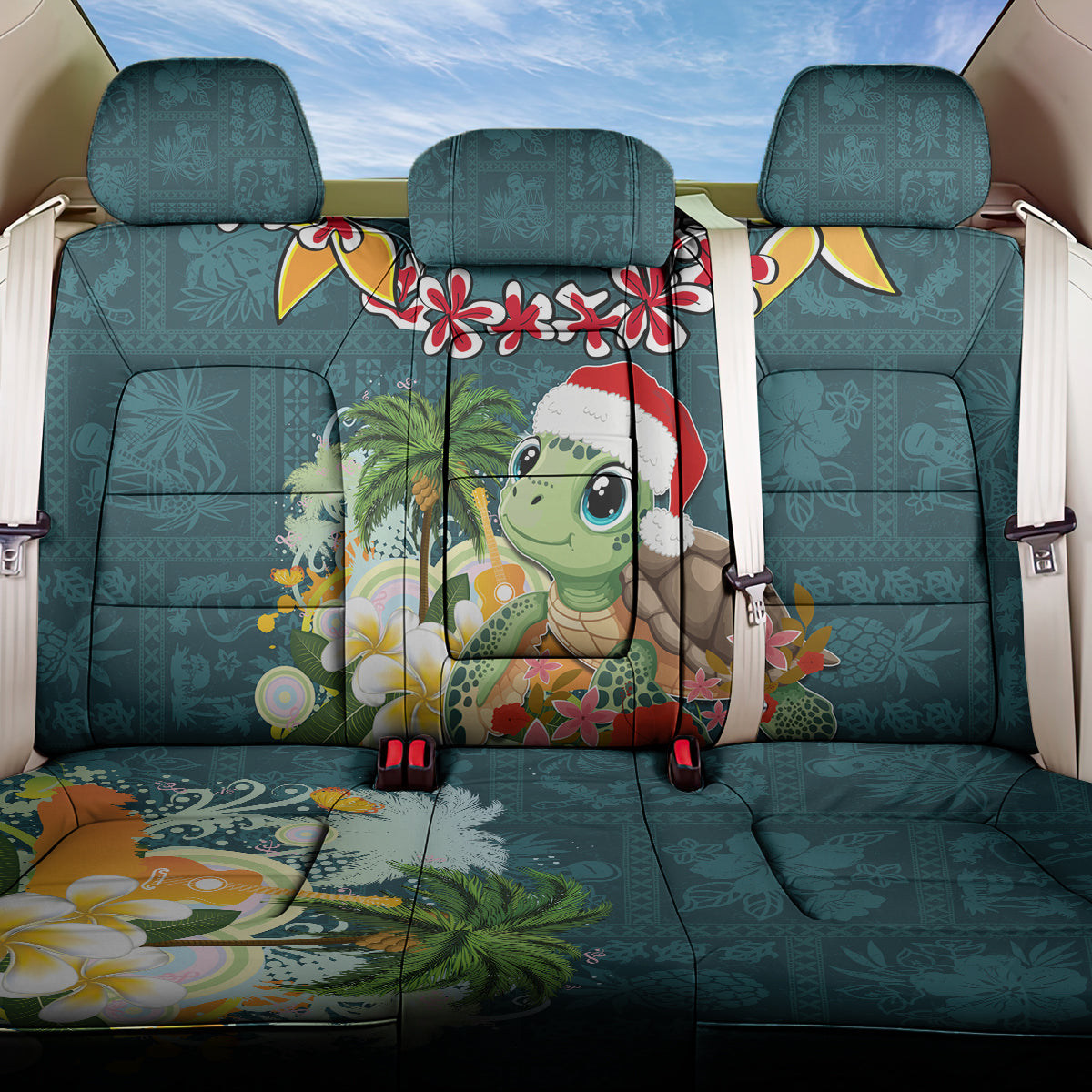 Hawaii Honu Mele Kalikimaka Back Car Seat Cover Santa Tropical Flower Aloha Summer Turquoise Version LT03 One Size Turquoise - Polynesian Pride