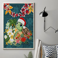 Hawaii Honu Mele Kalikimaka Canvas Wall Art Santa Tropical Flower Aloha Summer Turquoise Version LT03 - Polynesian Pride