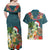 Hawaii Honu Mele Kalikimaka Couples Matching Off Shoulder Maxi Dress and Hawaiian Shirt Santa Tropical Flower Aloha Summer Turquoise Version LT03 - Polynesian Pride