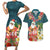 Hawaii Honu Mele Kalikimaka Couples Matching Short Sleeve Bodycon Dress and Hawaiian Shirt Santa Tropical Flower Aloha Summer Turquoise Version LT03 Turquoise - Polynesian Pride