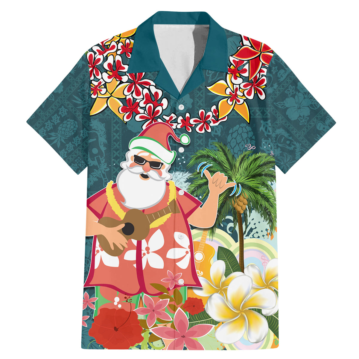 Hawaii Honu Mele Kalikimaka Family Matching Mermaid Dress and Hawaiian Shirt Santa Tropical Flower Aloha Summer Turquoise Version LT03 Dad's Shirt - Short Sleeve Turquoise - Polynesian Pride