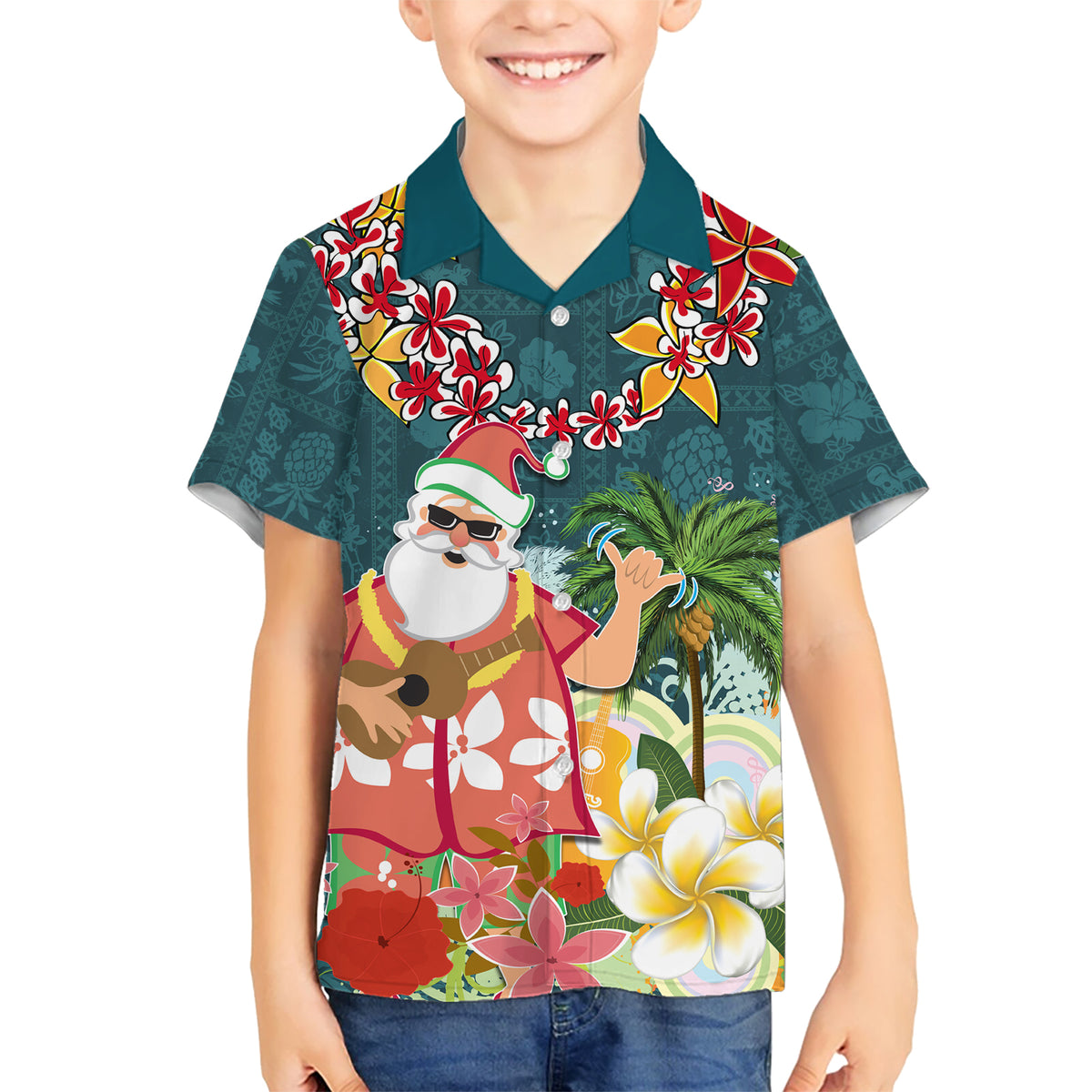 Hawaii Honu Mele Kalikimaka Hawaiian Shirt Santa Tropical Flower Aloha Summer Turquoise Version LT03 - Polynesian Pride