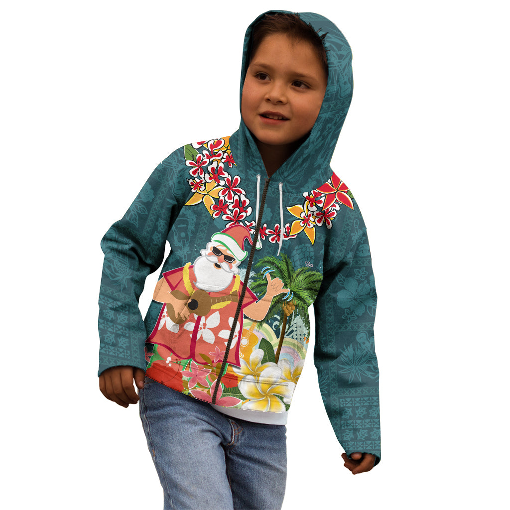 Hawaii Honu Mele Kalikimaka Kid Hoodie Santa Tropical Flower Aloha Summer Turquoise Version LT03 - Polynesian Pride