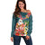 Hawaii Honu Mele Kalikimaka Off Shoulder Sweater Santa Tropical Flower Aloha Summer Turquoise Version LT03 Women Turquoise - Polynesian Pride