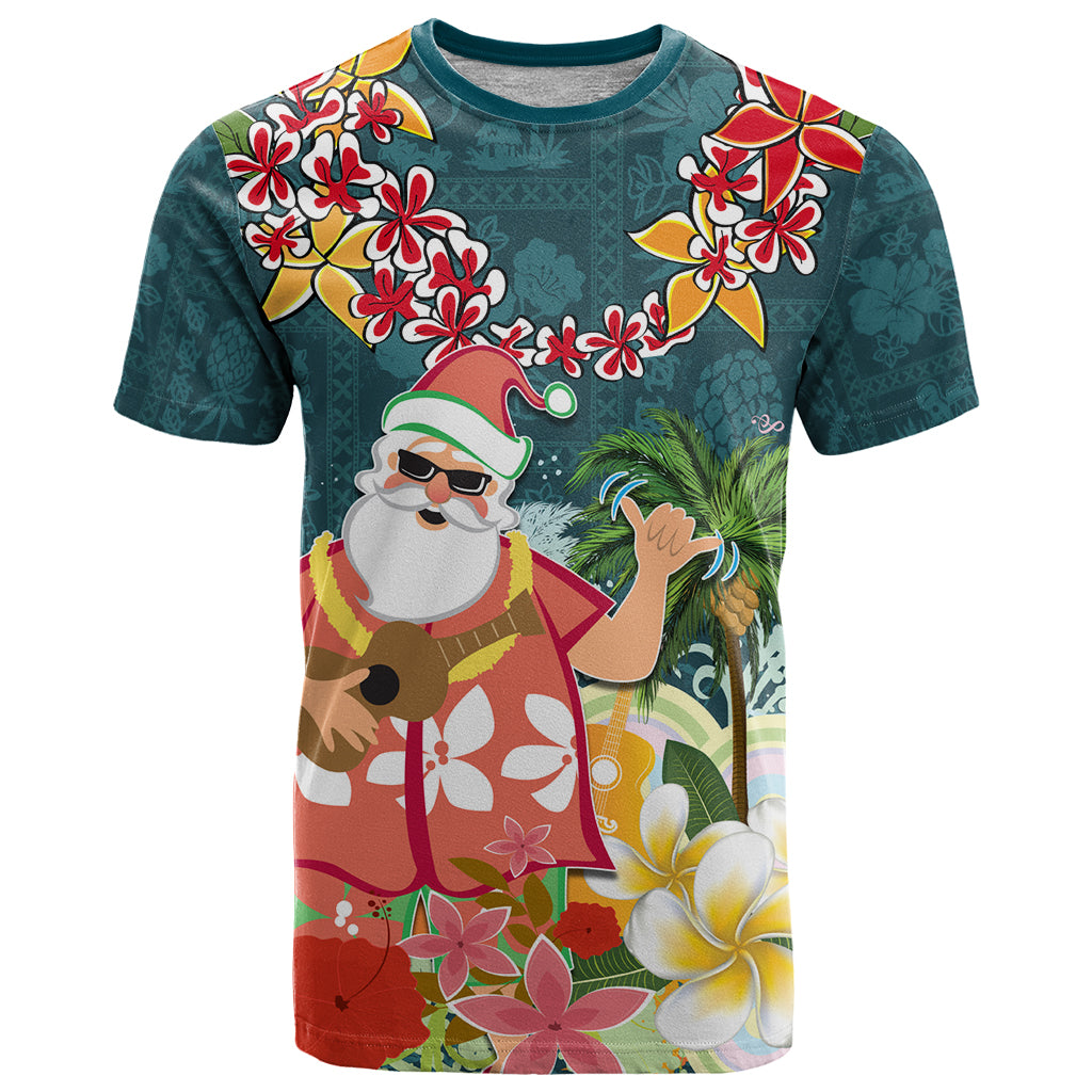 Hawaii Honu Mele Kalikimaka T Shirt Santa Tropical Flower Aloha Summer Turquoise Version LT03 Turquoise - Polynesian Pride