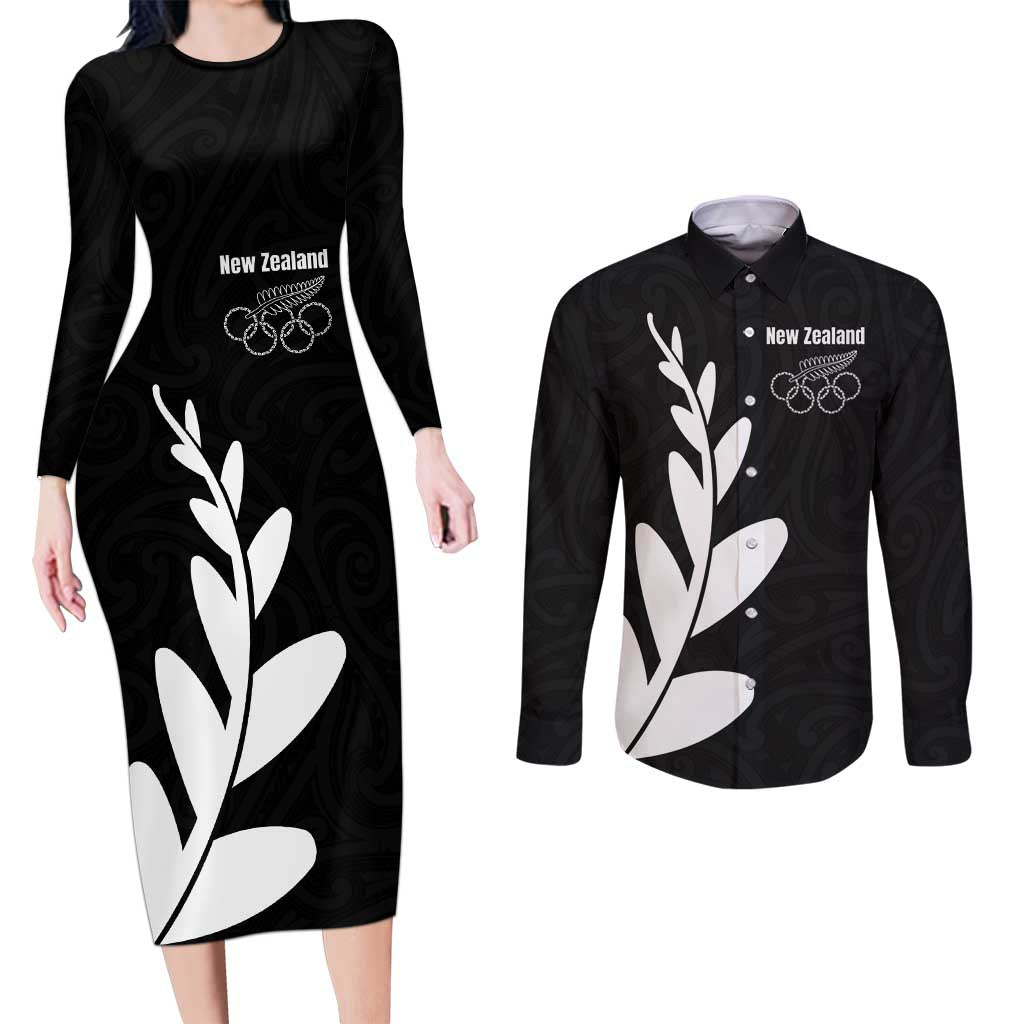 Personalised New Zealand Canoeing Special Jersey Couples Matching Long Sleeve Bodycon Dress and Long Sleeve Button Shirt
