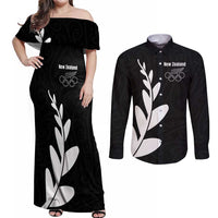 Personalised New Zealand Canoeing Special Jersey Couples Matching Off Shoulder Maxi Dress and Long Sleeve Button Shirt