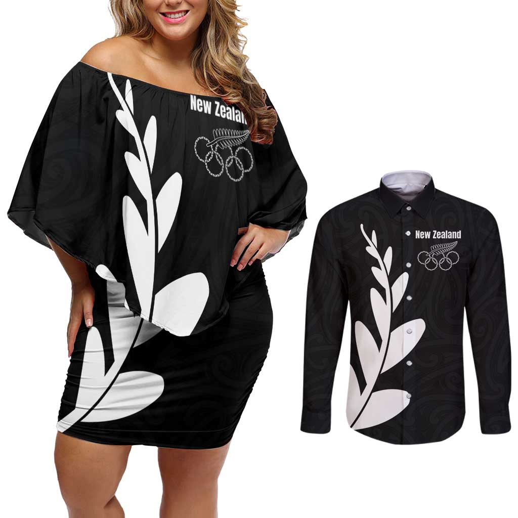 Personalised New Zealand Canoeing Special Jersey Couples Matching Off Shoulder Short Dress and Long Sleeve Button Shirt