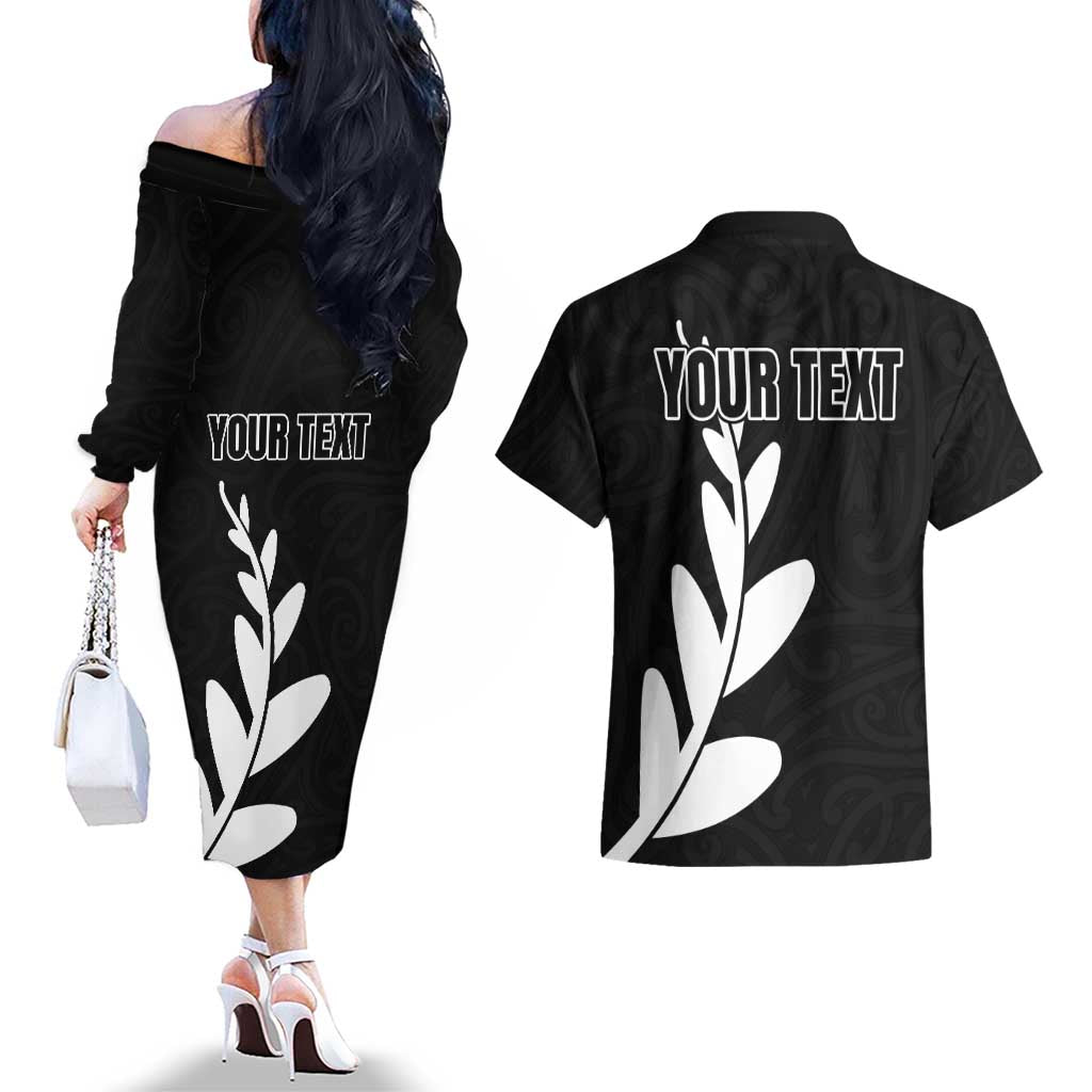 Personalised New Zealand Canoeing Special Jersey Couples Matching Off The Shoulder Long Sleeve Dress and Hawaiian Shirt