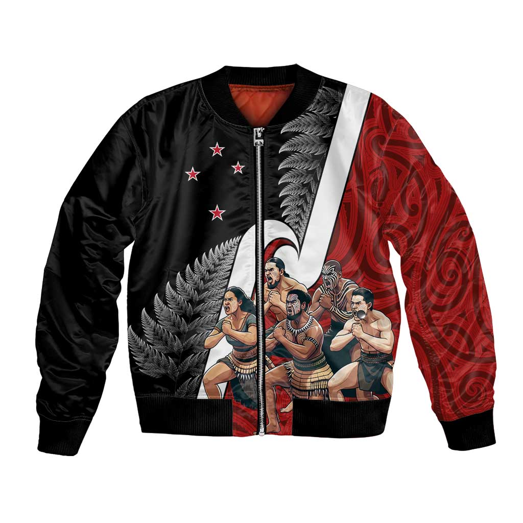 New Zealand Te Matatini Bomber Jacket Kapa Haka and Silver Fern - Maori Art Pattern LT03 Unisex Black - Polynesian Pride