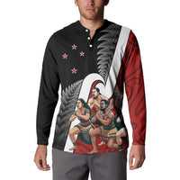 New Zealand Te Matatini Button Sweatshirt Kapa Haka and Silver Fern - Maori Art Pattern