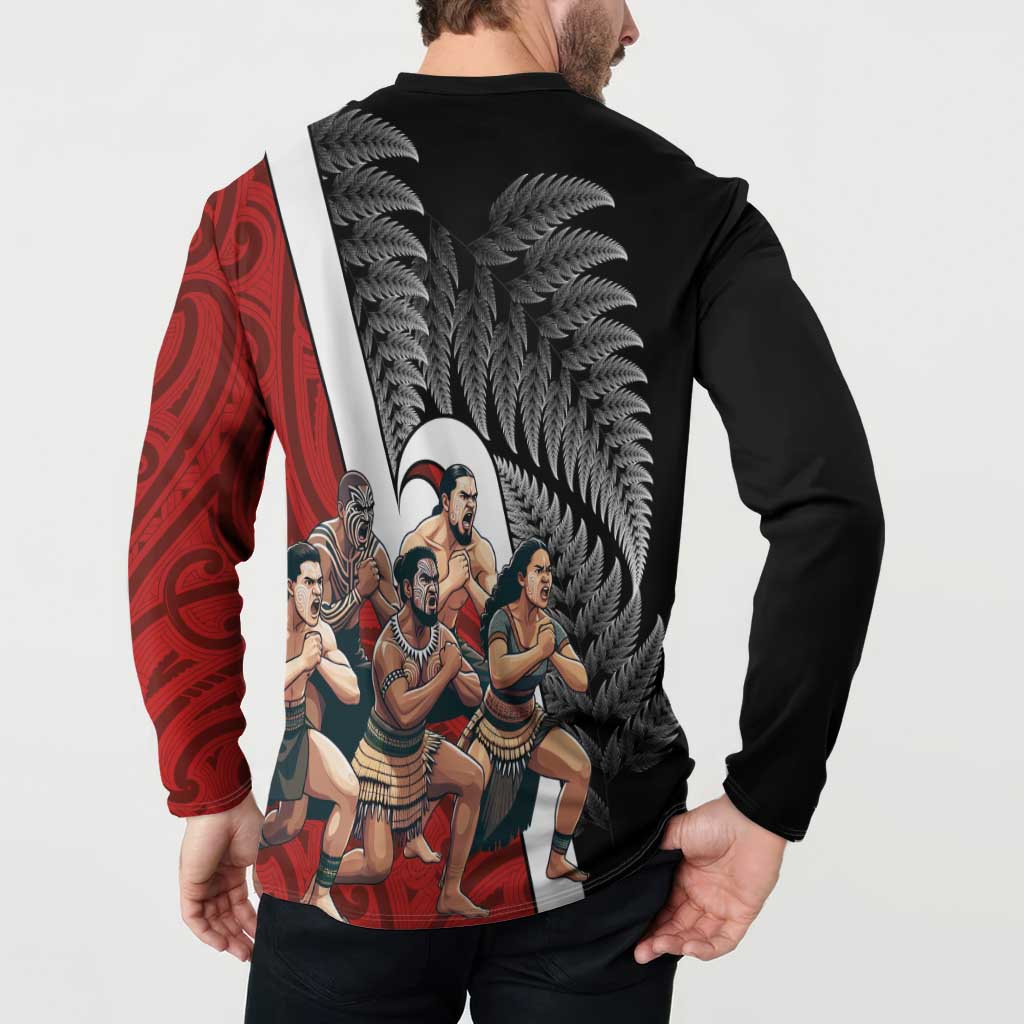 New Zealand Te Matatini Button Sweatshirt Kapa Haka and Silver Fern - Maori Art Pattern