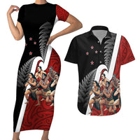 New Zealand Te Matatini Couples Matching Short Sleeve Bodycon Dress and Hawaiian Shirt Kapa Haka and Silver Fern - Maori Art Pattern