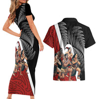 New Zealand Te Matatini Couples Matching Short Sleeve Bodycon Dress and Hawaiian Shirt Kapa Haka and Silver Fern - Maori Art Pattern