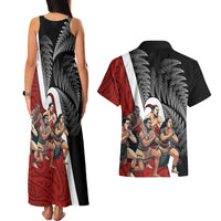 New Zealand Te Matatini Couples Matching Tank Maxi Dress and Hawaiian Shirt Kapa Haka and Silver Fern - Maori Art Pattern