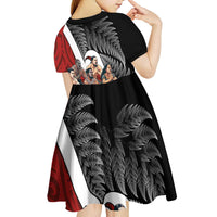 New Zealand Te Matatini Kid Short Sleeve Dress Kapa Haka and Silver Fern - Maori Art Pattern
