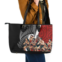 New Zealand Te Matatini Leather Tote Bag Kapa Haka and Silver Fern - Maori Art Pattern