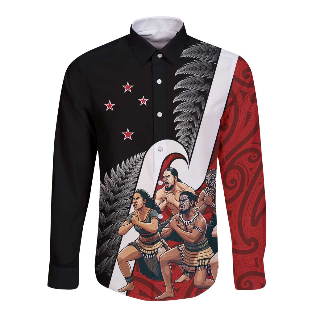 New Zealand Te Matatini Long Sleeve Button Shirt Kapa Haka and Silver Fern - Maori Art Pattern