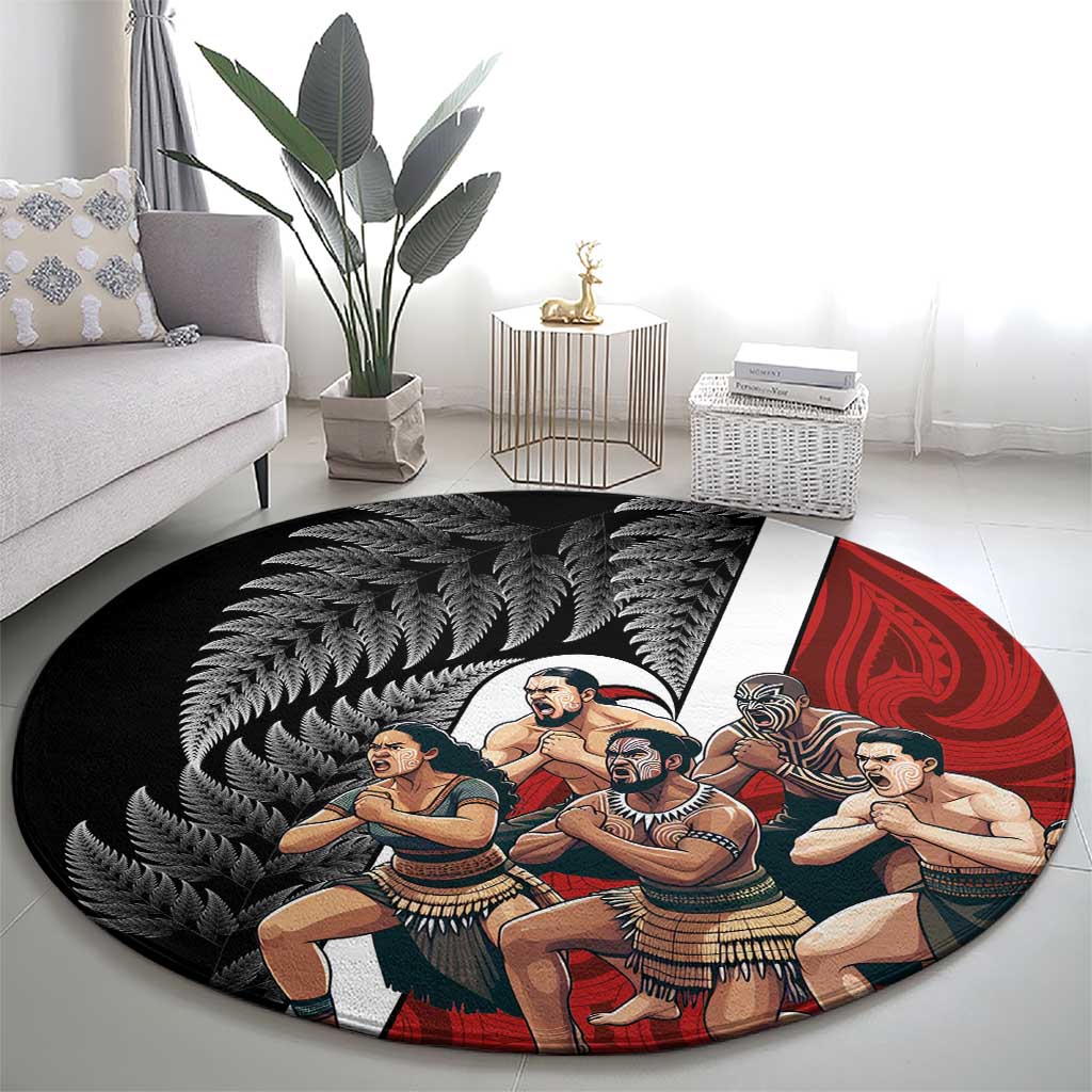 New Zealand Te Matatini Round Carpet Kapa Haka and Silver Fern - Maori Art Pattern