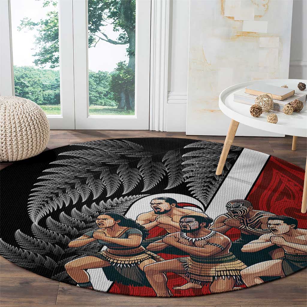 New Zealand Te Matatini Round Carpet Kapa Haka and Silver Fern - Maori Art Pattern
