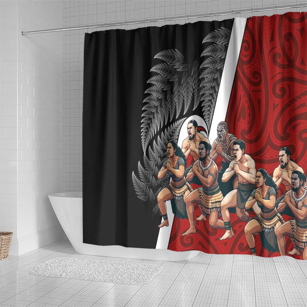 New Zealand Te Matatini Shower Curtain Kapa Haka and Silver Fern - Maori Art Pattern