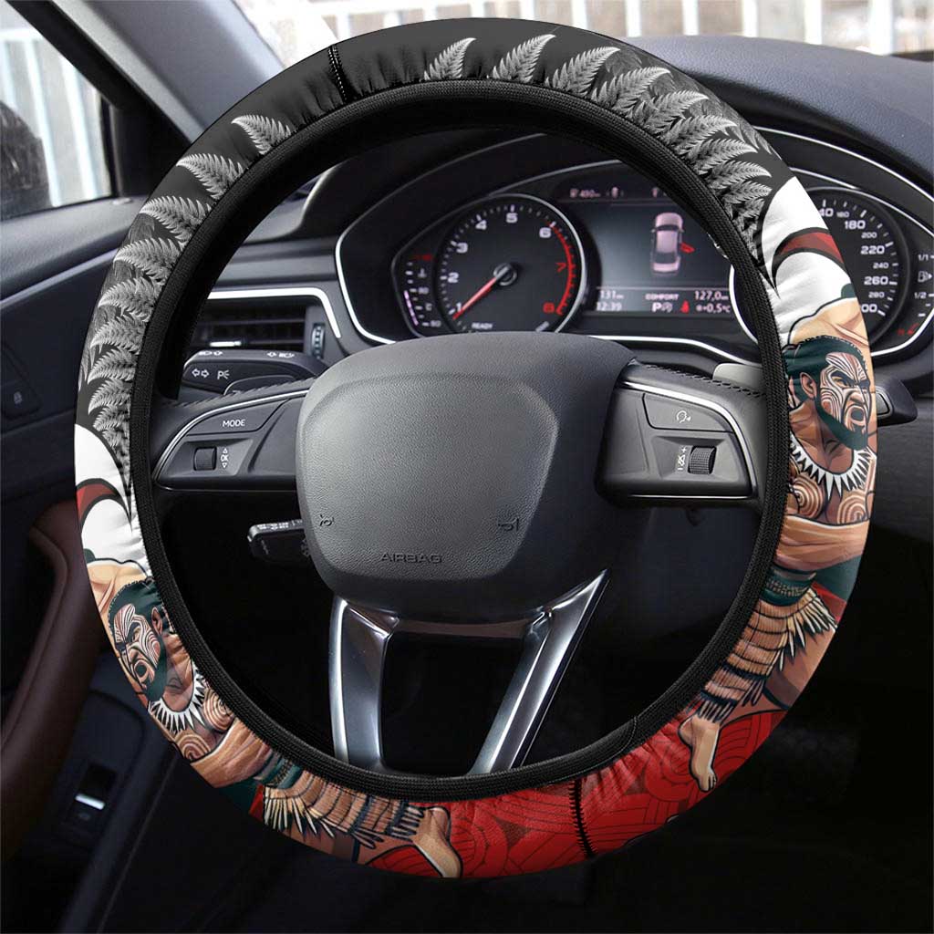 New Zealand Te Matatini Steering Wheel Cover Kapa Haka and Silver Fern - Maori Art Pattern