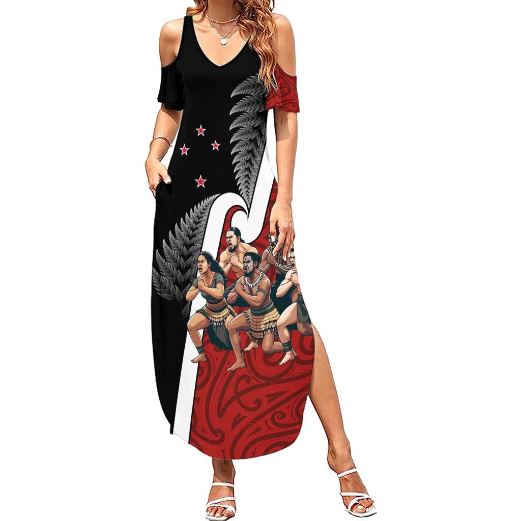 New Zealand Te Matatini Summer Maxi Dress Kapa Haka and Silver Fern - Maori Art Pattern