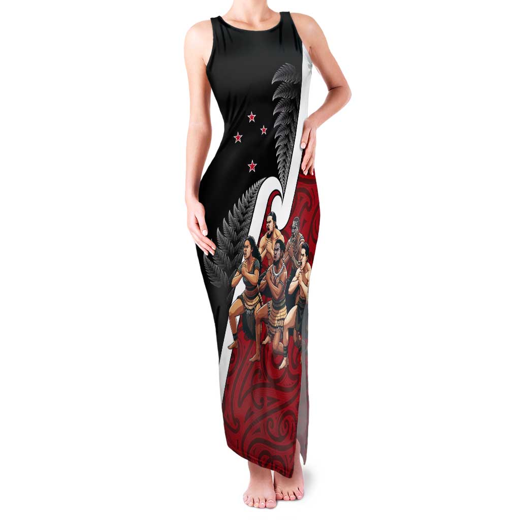 New Zealand Te Matatini Tank Maxi Dress Kapa Haka and Silver Fern - Maori Art Pattern