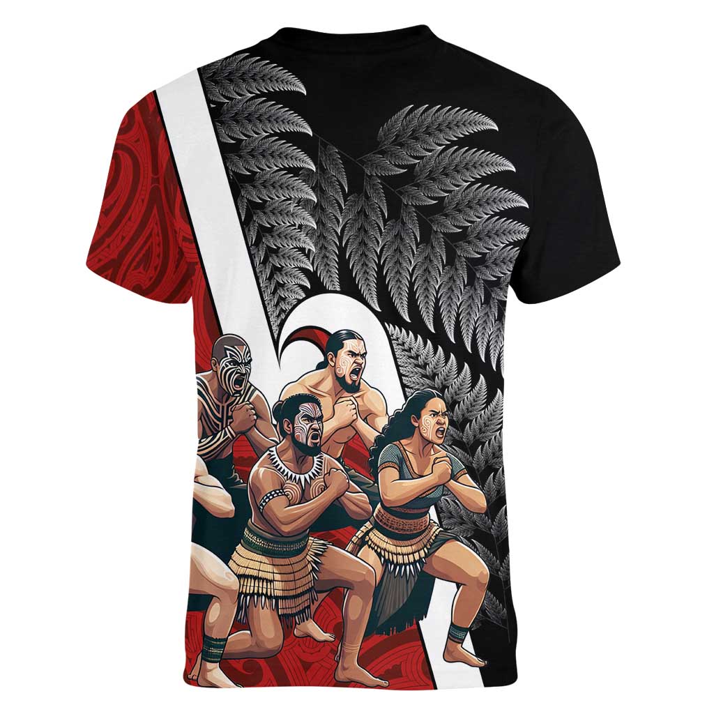 New Zealand Te Matatini Women V-Neck T-Shirt Kapa Haka and Silver Fern - Maori Art Pattern LT03 - Polynesian Pride