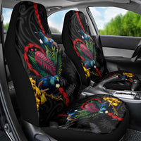 New Zealand Tui Birds Love Couple Car Seat Cover The Heart of Silver Fern Leaves and Maori Tattoo Pattern
