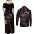 New Zealand Tui Birds Love Couple Couples Matching Off Shoulder Maxi Dress and Long Sleeve Button Shirt The Heart of Silver Fern Leaves and Maori Tattoo Pattern