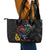 New Zealand Tui Birds Love Couple Leather Tote Bag The Heart of Silver Fern Leaves and Maori Tattoo Pattern