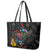 New Zealand Tui Birds Love Couple Leather Tote Bag The Heart of Silver Fern Leaves and Maori Tattoo Pattern