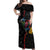 New Zealand Tui Birds Love Couple Off Shoulder Maxi Dress The Heart of Silver Fern Leaves and Maori Tattoo Pattern