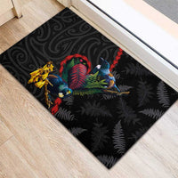 New Zealand Tui Birds Love Couple Rubber Doormat The Heart of Silver Fern Leaves and Maori Tattoo Pattern LT03 - Polynesian Pride