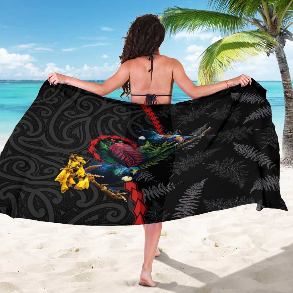 New Zealand Tui Birds Love Couple Sarong The Heart of Silver Fern Leaves and Maori Tattoo Pattern LT03 - Polynesian Pride