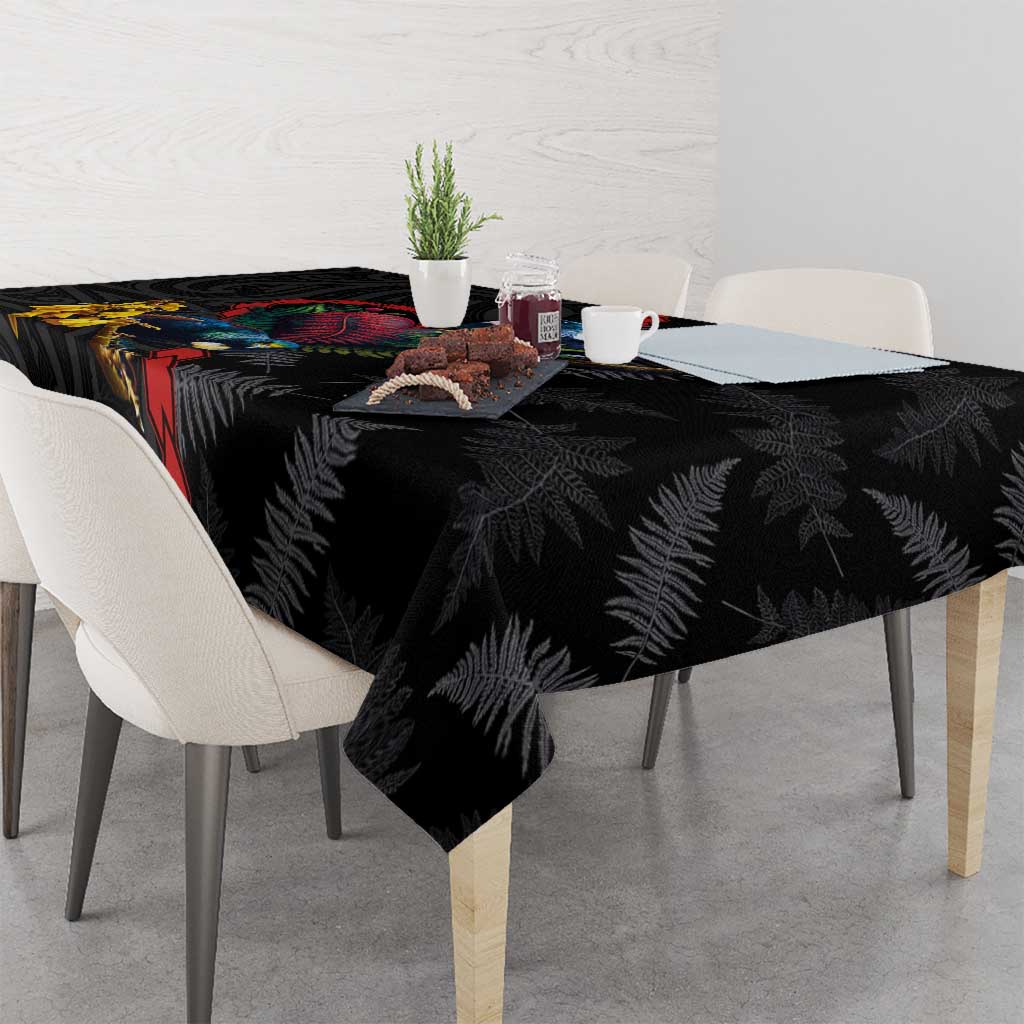 New Zealand Tui Birds Love Couple Tablecloth The Heart of Silver Fern Leaves and Maori Tattoo Pattern LT03 - Polynesian Pride