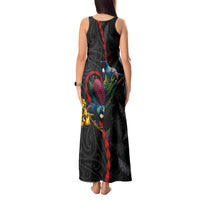 New Zealand Tui Birds Love Couple Tank Maxi Dress The Heart of Silver Fern Leaves and Maori Tattoo Pattern LT03 - Polynesian Pride