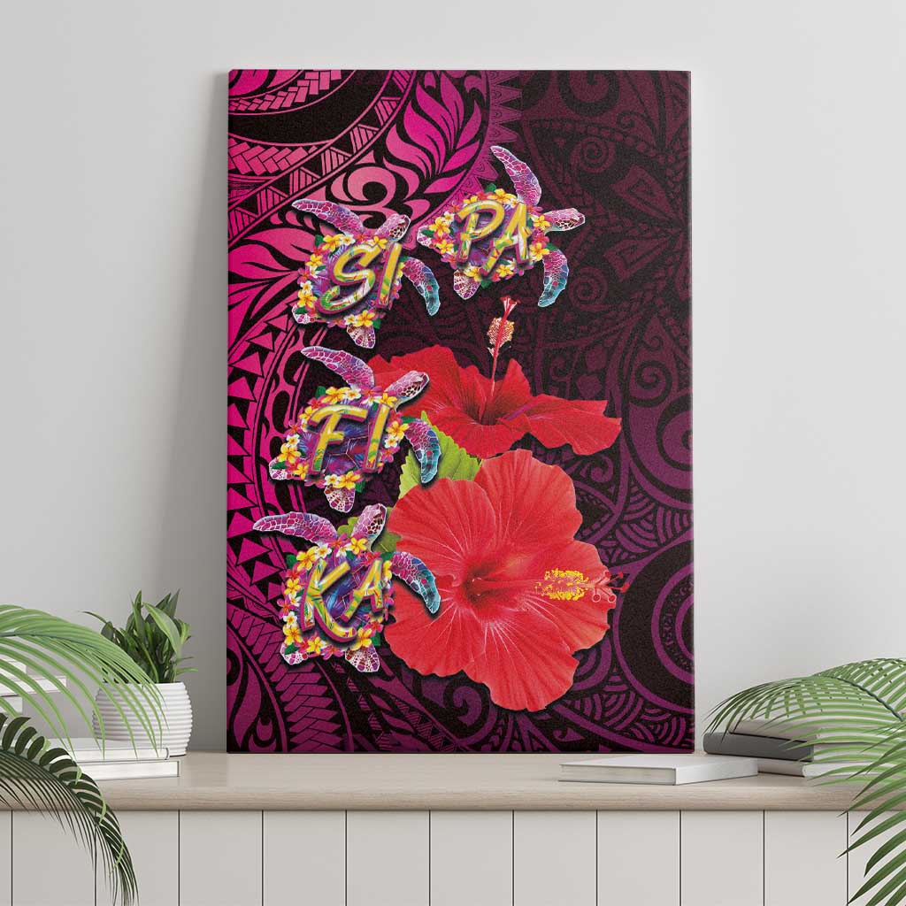 Pasifika Festival Canvas Wall Art Plumeria Turtles with Hibiscus - Polynesian Art Tattoo Pink Color LT03 - Polynesian Pride