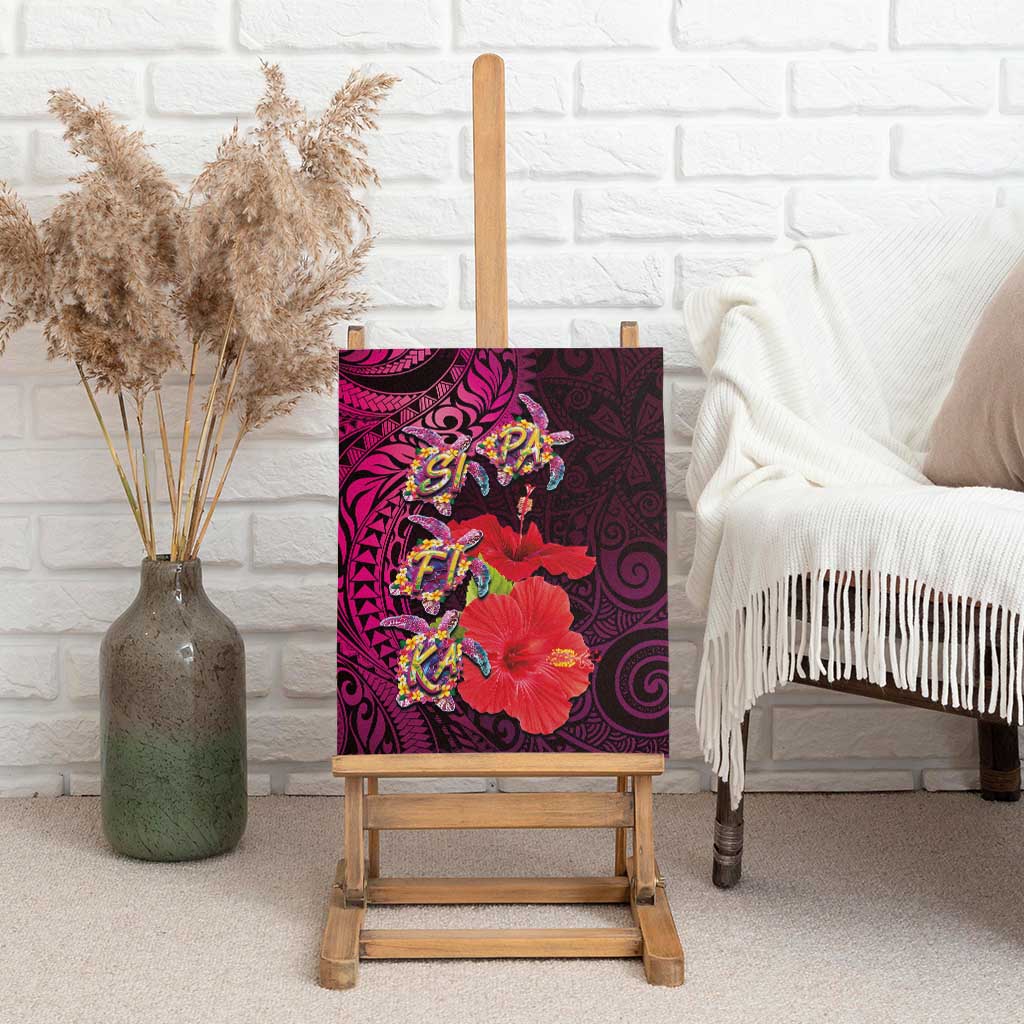 Pasifika Festival Canvas Wall Art Plumeria Turtles with Hibiscus - Polynesian Art Tattoo Pink Color LT03 - Polynesian Pride
