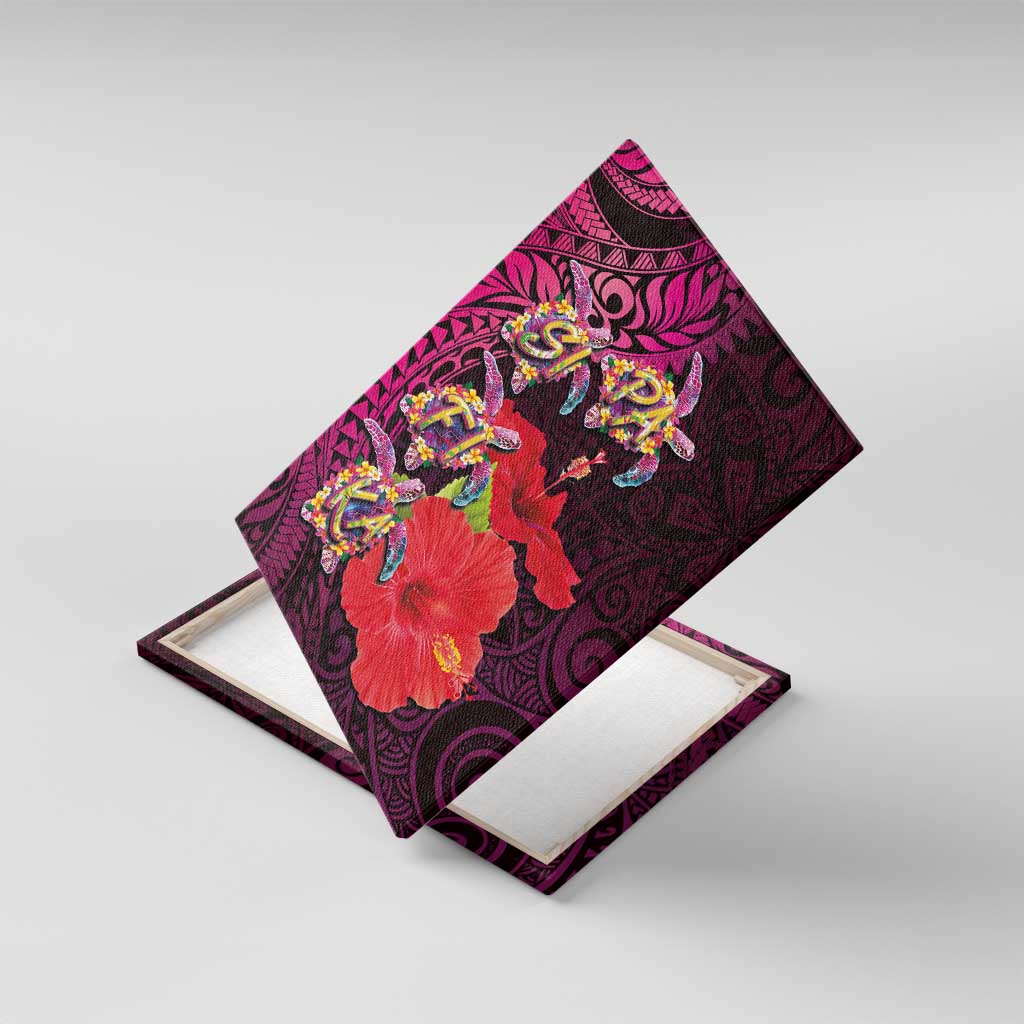 Pasifika Festival Canvas Wall Art Plumeria Turtles with Hibiscus - Polynesian Art Tattoo Pink Color LT03 With Frame Pink - Polynesian Pride